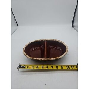 Vintage Hull H.P. Co Oven Proof Oval Divided Casserole Brown Drip Pottery USA